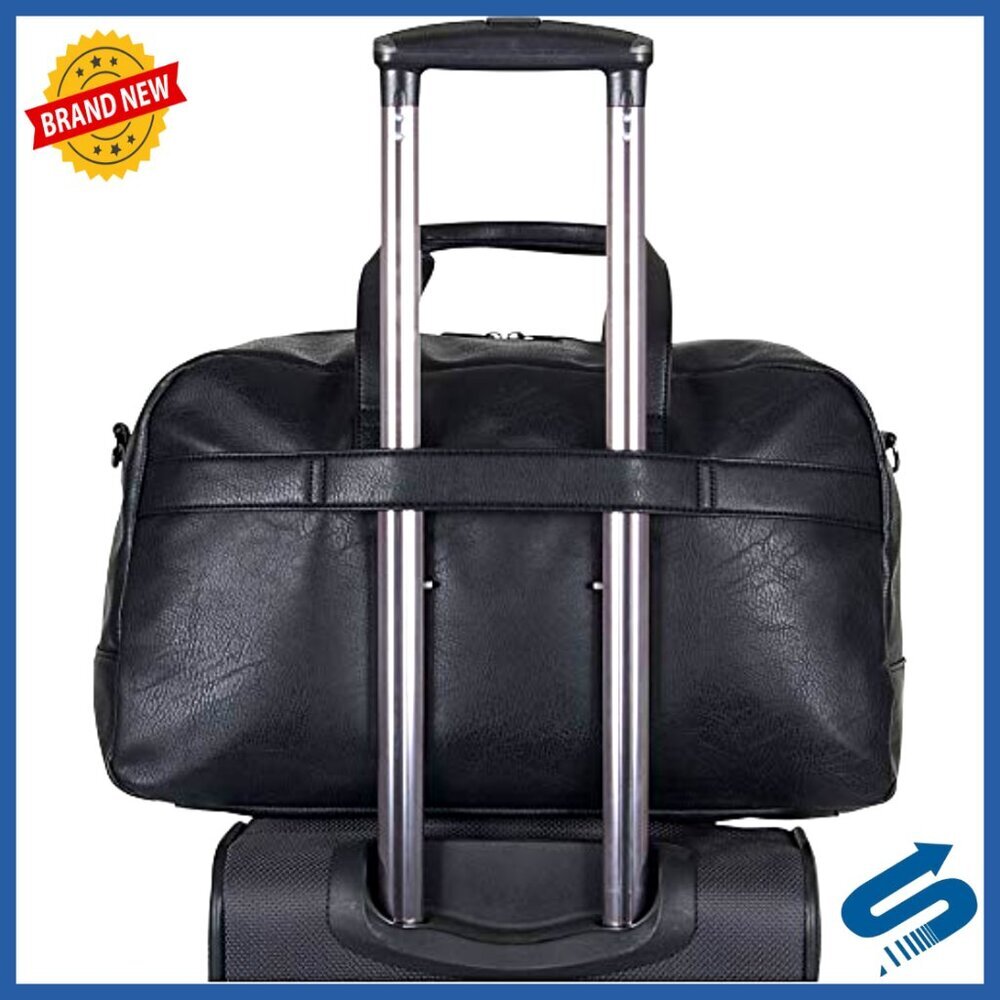 20" Faux Leather Travel Duffel Bag with Shoulder Strap & Trolley Strap - Picture 5 of 6